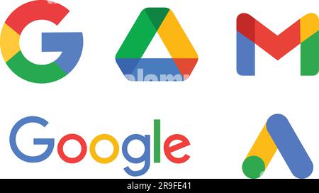 Google App logo Drive, Gmail, google ADS défini sur fond transparent. Moteur de recherche populaire google logo symbole icône. Vecteur de stock de signe Google Illustration de Vecteur