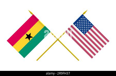 Drapeaux du Ghana et des États-Unis, 3D rendu, isolé Banque D'Images