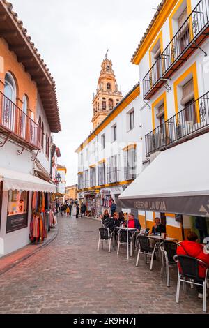 Cordoue, Espagne - 25 février 2022: Scène de rue avec l'architecture andalouse traditionnelle dans la ville historique de Cordoue, Espagne. Banque D'Images