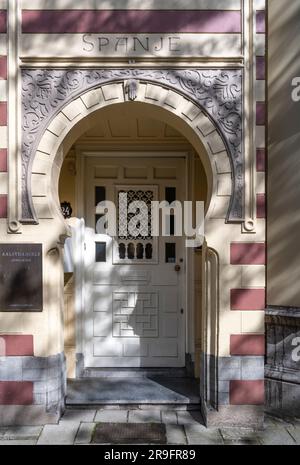 Porte d'entrée de la maison d'Espagne sur la rue Zevenlandenhuizen à Amsterdam Banque D'Images
