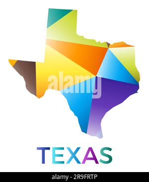 Forme texane colorée brillante. Logo d'état américain de style géométrique multicolore. Design moderne et tendance. Illustration vectorielle soignée. Illustration de Vecteur