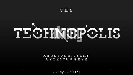 Alphabet de style stencil, lettres sériformes en gras, police de bande robuste pour le logo de noyau techno, titre futuriste, design typographique élégant. Jeu de caractères vectoriel Illustration de Vecteur