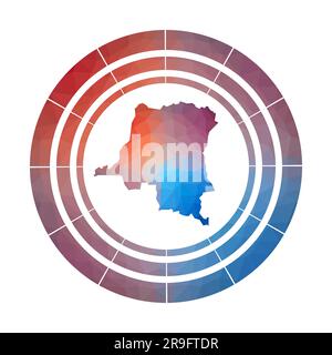 Badge RD Congo. Logo de la campagne en dégradé de couleurs dans un style poly bas. Panneau rond multicolore RD Congo avec carte de style géométrique pour votre infographie Illustration de Vecteur