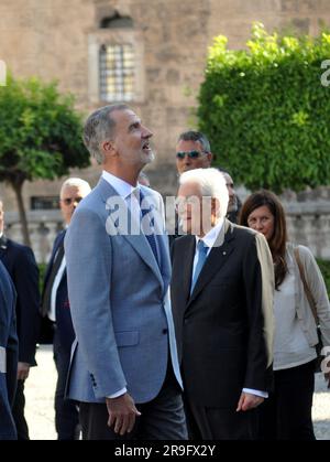 Palerme, Italie. 26th juin 2023. LE ROI D'ESPAGNE FELIPE VI LE PRÉSIDENT DE LA RÉPUBLIQUE SERGIO MATTARELLA ET LE PRÉSIDENT DU PORTUGAL À PALERME dans la photo le roi d'Espagne Felipe VI avec le président de la République Sergio Mattarella et le président du Portugal Marcelo Rebelo de Sousa visite de la cathédrale Palerme sur 4 canti et l'église de San Giovanni degli Eremiti crédit: Agence de photo indépendante/Alamy Live News Banque D'Images