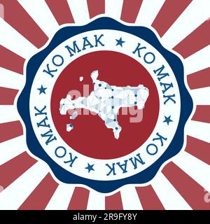 Badge Ko Mak. Logo rond de l'île avec carte de maillage triangulaire et rayons radiaux. EPS10 vecteur. Illustration de Vecteur