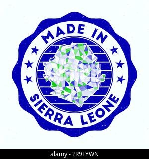 Fabriqué en Sierra Leone. Timbre rond de pays. Sceau de Sierra Leone avec forme de frontière. Badge vintage avec texte circulaire et étoiles. Illustration vectorielle. Illustration de Vecteur