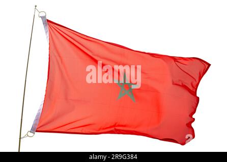 Drapeau national du Maroc flottant sur le mât Banque D'Images
