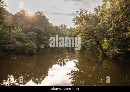 Photo du lac de Tresnja en été. Le lac Trešnja est un lac artificiel, situé dans la colonie de Mala Ivanča, à la frontière entre les municipalités Banque D'Images