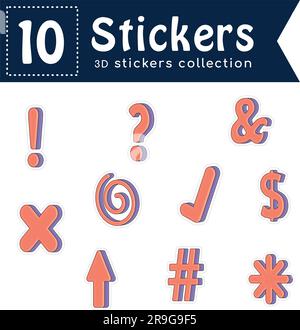 Jeu de 3D autocollants de couleur groovy icônes Vector Illustration de Vecteur