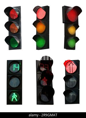 Différents signaux de circulation sur fond blanc, conception de collage Banque D'Images