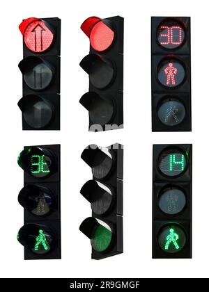Différents signaux de circulation sur fond blanc, conception de collage Banque D'Images