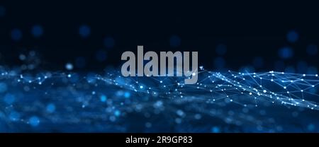 Résumé bleu futuriste technologie Big Data fond numérique. Structure de connexion réseau et onde de particules en forme de poly faible. Polygone. Banque D'Images
