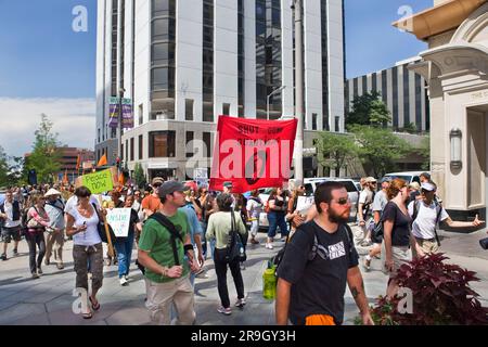 Les manifestants à la Convention démocratique Denver CO Banque D'Images