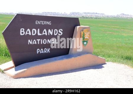 Panneau d'entrée du parc national des Badlands Banque D'Images