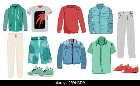 Ensemble de vêtements et accessoires pour hommes. Éléments de mode et de style. Illustration vectorielle de conception plate Illustration de Vecteur