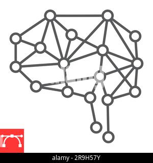 Icône de ligne de réseau neuronal, technologie et intelligence artificielle, icône de vecteur de concept ai brain, graphiques vectoriels, signe de contour de contour modifiable de contour, eps 10. Illustration de Vecteur