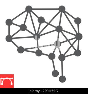 Icône de glyphe de réseau neuronal, technologie et intelligence artificielle, icône de vecteur de concept ai brain, graphiques vectoriels, signe solide de contour modifiable, eps 10. Illustration de Vecteur