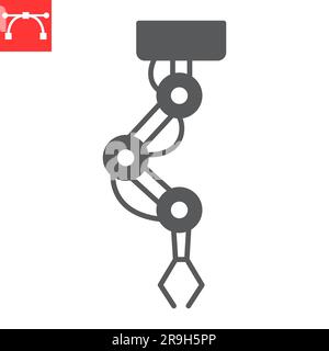 Icône de glyphe de robot articulé, technologie et intelligence artificielle, icône de vecteur de bras robotique, graphiques vectoriels, signe solide de contour modifiable, eps 10. Illustration de Vecteur