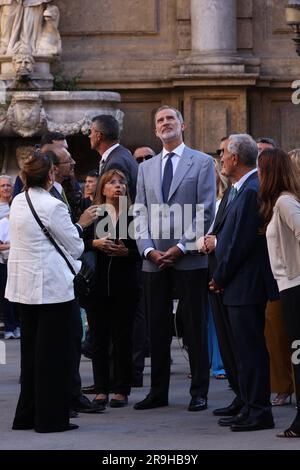 Palerme, Italie. 26th juin 2023. LE ROI D'ESPAGNE FELIPE VI LE PRÉSIDENT DE LA RÉPUBLIQUE SERGIO MATTARELLA ET LE PRÉSIDENT DU PORTUGAL À PALERME dans la photo le roi d'Espagne Felipe VI avec le président de la République Sergio Mattarella et le président du Portugal Marcelo Rebelo de Sousa visite de la cathédrale Palerme sur 4 canti et l'église de San Giovanni degli Eremiti crédit: Agence de photo indépendante/Alamy Live News Banque D'Images