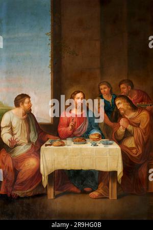 Cena in Emmaus - olio su tela - pittore del XIX secolo - Ronco di Gussago (BS), chiesa parrocchiale di San Zenone Banque D'Images