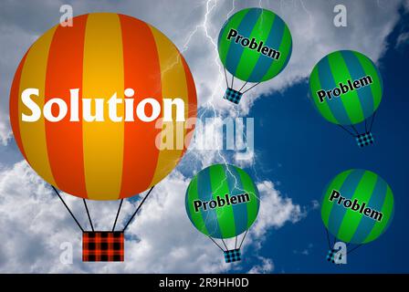 Ballons à air chaud avec concept DE SOLUTION. Le contexte abstrait, la pensée et la créativité. 3D Illustration. Banque D'Images