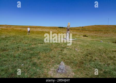 Colonie préhistorique de Merrivale, Dartmoor occidental, Princetown, Yelverton, Devon, Angleterre, Royaume-Uni: Lignes de pierre néolithique, cercles de pierre et monuments Banque D'Images