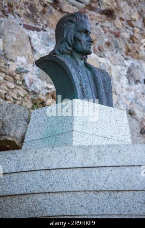 FRANCE. HAUTE-CORSE (2B) CALVI; STATUE DE CHRISTOPHER COLOMBUS (EST NÉ ICI) Banque D'Images