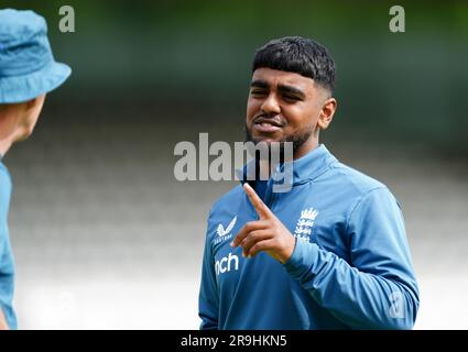 Rehan Ahmed en Angleterre lors d'une session de filets au terrain de cricket de Lord, Londres. Date de la photo: Mardi 27 juin 2023. Banque D'Images