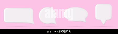 Jeu réaliste de 3D boîtes de dialogue isolées en arrière-plan. Illustration vectorielle des boîtes de dialogue de forme ronde, carrée, rectangulaire et ovale avec ombres. Message blanc vierge, cadres de commentaires pour les médias sociaux Illustration de Vecteur
