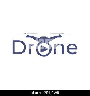 Logo de typographie de drone texte de drone avec la lettre o comme symbole vidéo ou modèle de logo de conception plate d'objectif de drone Illustration de Vecteur