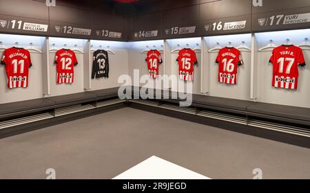 Vestiaires de l'arène San Mames - le lieu de résidence officiel du FC Athletic Bilbao, Espagne Banque D'Images