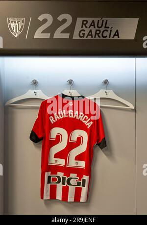 Vestiaires de l'arène San Mames - le lieu de résidence officiel du FC Athletic Bilbao, Espagne Banque D'Images