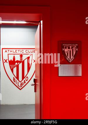 Vestiaires de l'arène San Mames - le lieu de résidence officiel du FC Athletic Bilbao, Espagne Banque D'Images