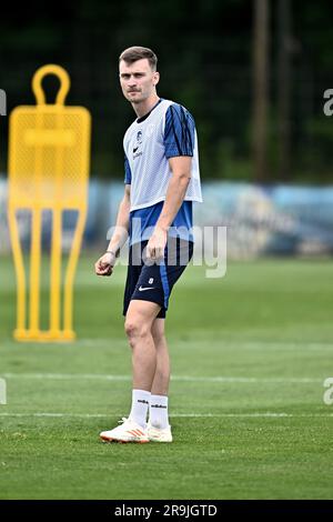 Genk, Belgique. 27th juin 2023. Bryan Heynen de Genk photographié lors d'une session d'entraînement de l'équipe belge de football de première division KRC Genk, mardi 27 juin 2023 à Genk, pour se préparer à la prochaine saison 2023-2024. BELGA PHOTO JOHAN EYCKENS crédit: Belga News Agency/Alay Live News Banque D'Images