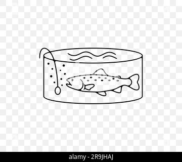 Ferme piscicole ou élevage, truite arc-en-ciel en piscine filtrée, conception graphique linéaire. Poisson, pêche, animaux, aquaculture, pisciculture et mariculture, vecteur Illustration de Vecteur