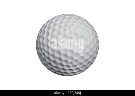 Gros plan sur une balle de golf isolée sur fond blanc Banque D'Images