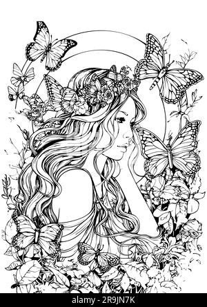 Realm enchanté, pages de livre de coloriage de princesse Illustration de Vecteur