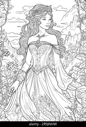 Realm enchanté, pages de livre de coloriage de princesse Illustration de Vecteur