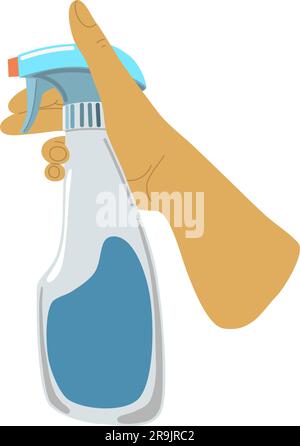 Personnes mains faire le nettoyage de la maison routine gros plan illustration vectorielle. Paumes avec bouteille de nettoyage en aérosol dessin de style plat isolé Illustration de Vecteur