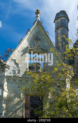 Le feu a endommagé la ruine du Château de la Mothe-Chandeniers Banque D'Images