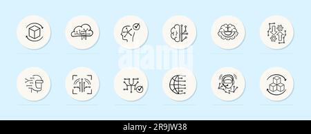 Icône d'avancement de l'intelligence artificielle. La recherche sur l'IA, les percées de l'apprentissage machine. Icône de ligne vectorielle pour les entreprises Illustration de Vecteur