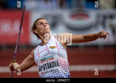 Ostrava, République tchèque. 27th juin 2023. L'athlète Barbora Spotakova de République tchèque participe à la course de javelin lors de l'épreuve annuelle d'athlétisme 63rd de Spike Ostrava, dans le cadre des rencontres du défi mondial de l'IAAF, à Ostrava, en République tchèque, sur 27 juin 2023. Crédit : Vladimir Prycek/CTK photo/Alay Live News Banque D'Images