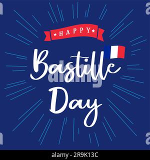 14 juillet, bonne tête nationale, lettrage français - 14 juillet, Happy National Day. Carte de voeux pour le 14 juillet avec la tour Eiffel et la colonne de Juillet. Illustration de Vecteur