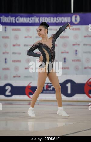 ISTANBUL, TURKIYE - 01 AVRIL 2023 : un athlète indéfini se produit lors des championnats turcs de gymnastique aérobie Banque D'Images