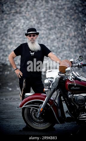 moto cycliste indien homme barbe rock'n roll Banque D'Images