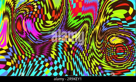 Motif à carreaux au néon déformé. Euphorie abstraite. Hallucination dans la conscience Illustration de Vecteur