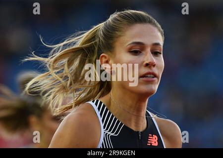 Ostrava, République tchèque. 27th juin 2023. Natalia Kaczmarek, athlète de Pologne, participe à la course de 400 mètres de course féminine lors de l’épreuve annuelle d’athlétisme Golden Spike Ostrava 63rd, dans le cadre des rencontres du défi mondial de l’IAAF, à Ostrava, en République tchèque, sur 27 juin 2023. Crédit: Jaroslav Ozana/CTK photo/Alay Live News Banque D'Images