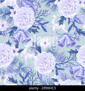 Motif de Noël sans couture avec fleurs blanches et couleurs dédeuses. Vecteur. Illustration de Vecteur