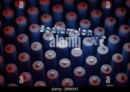 Les batteries sodium-ion tournent dans un environnement sombre. Banque D'Images