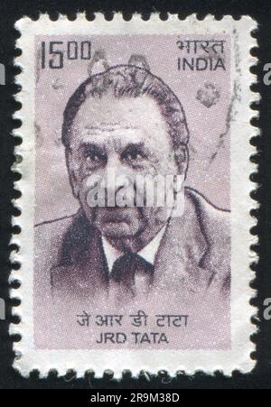 INDE - VERS 1962: Timbre imprimé par l'Inde, montre J.R.D. Tata, vers 1962 Banque D'Images